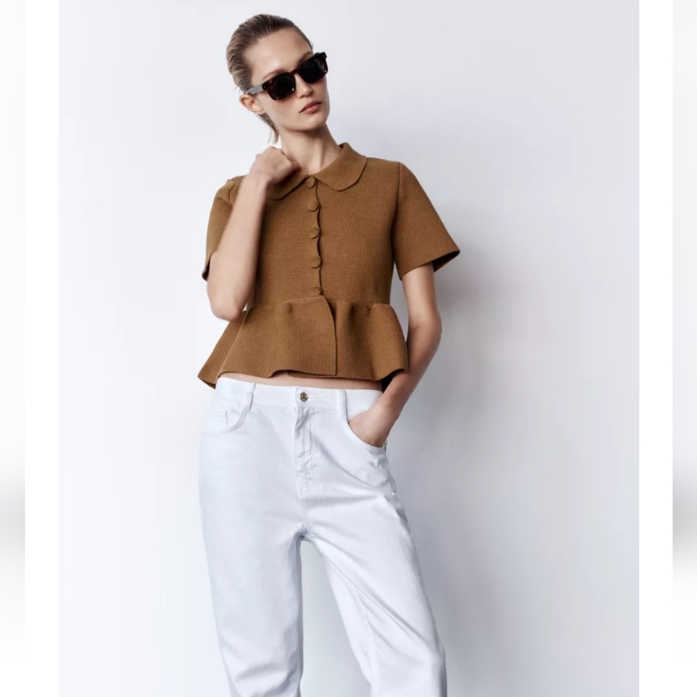 NWT ZARA Coffee Brown Peplum Knit Cardigan